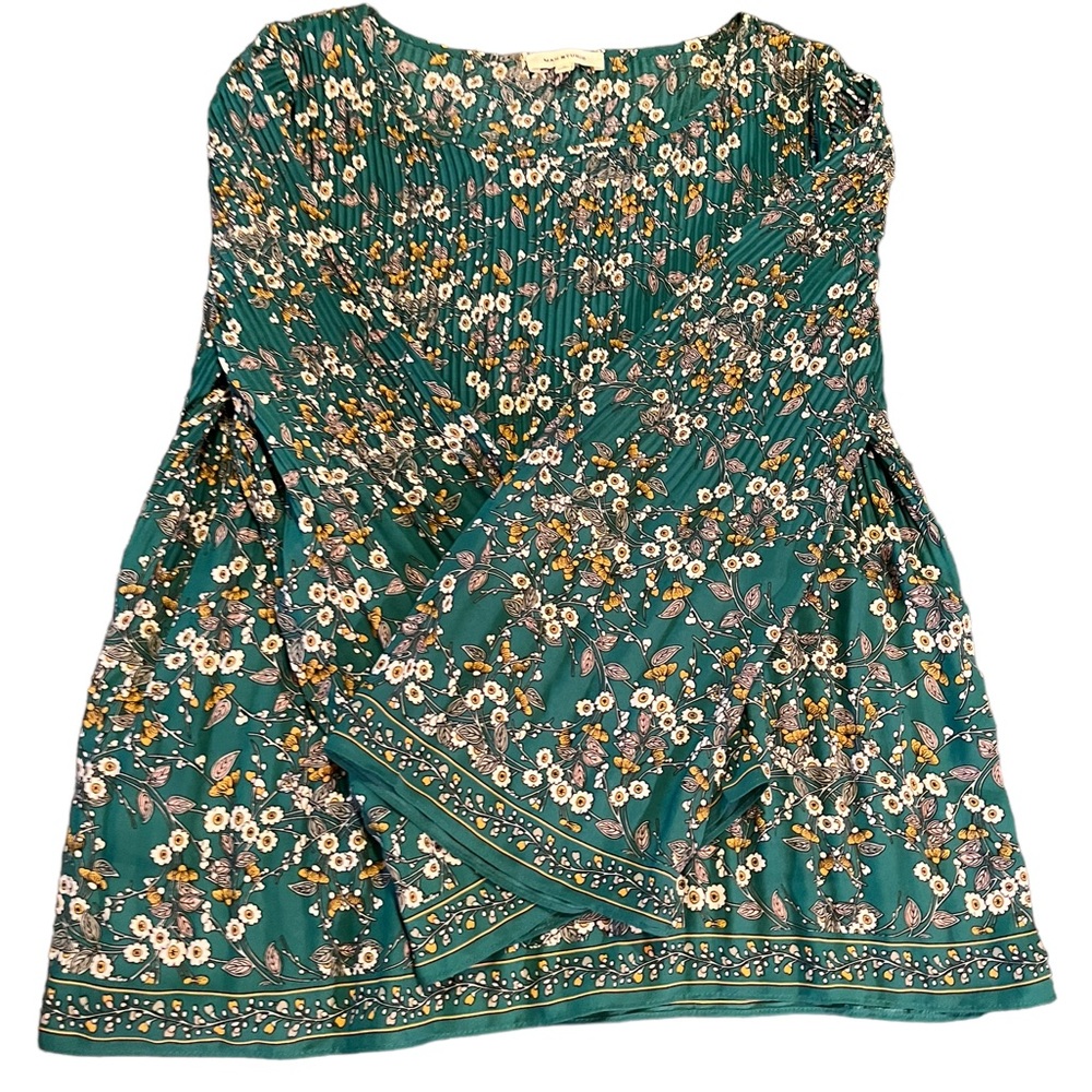 Max Studio Green Floral Accordion Bell Sleeve Top | Women's S - Picture 3 of 5